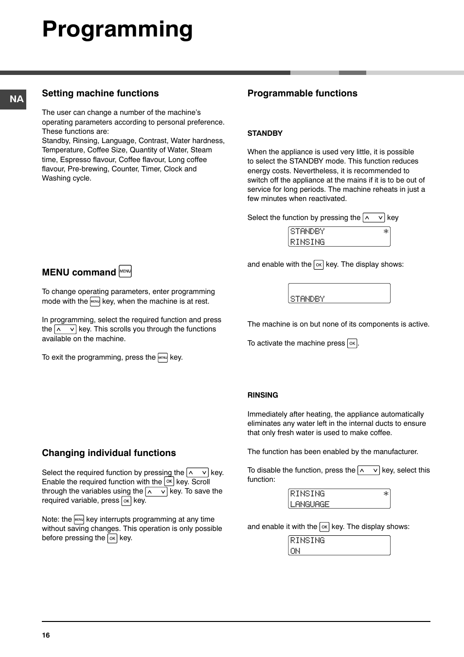 Programming | Ariston MCA 15 NA P User Manual | Page 16 / 76