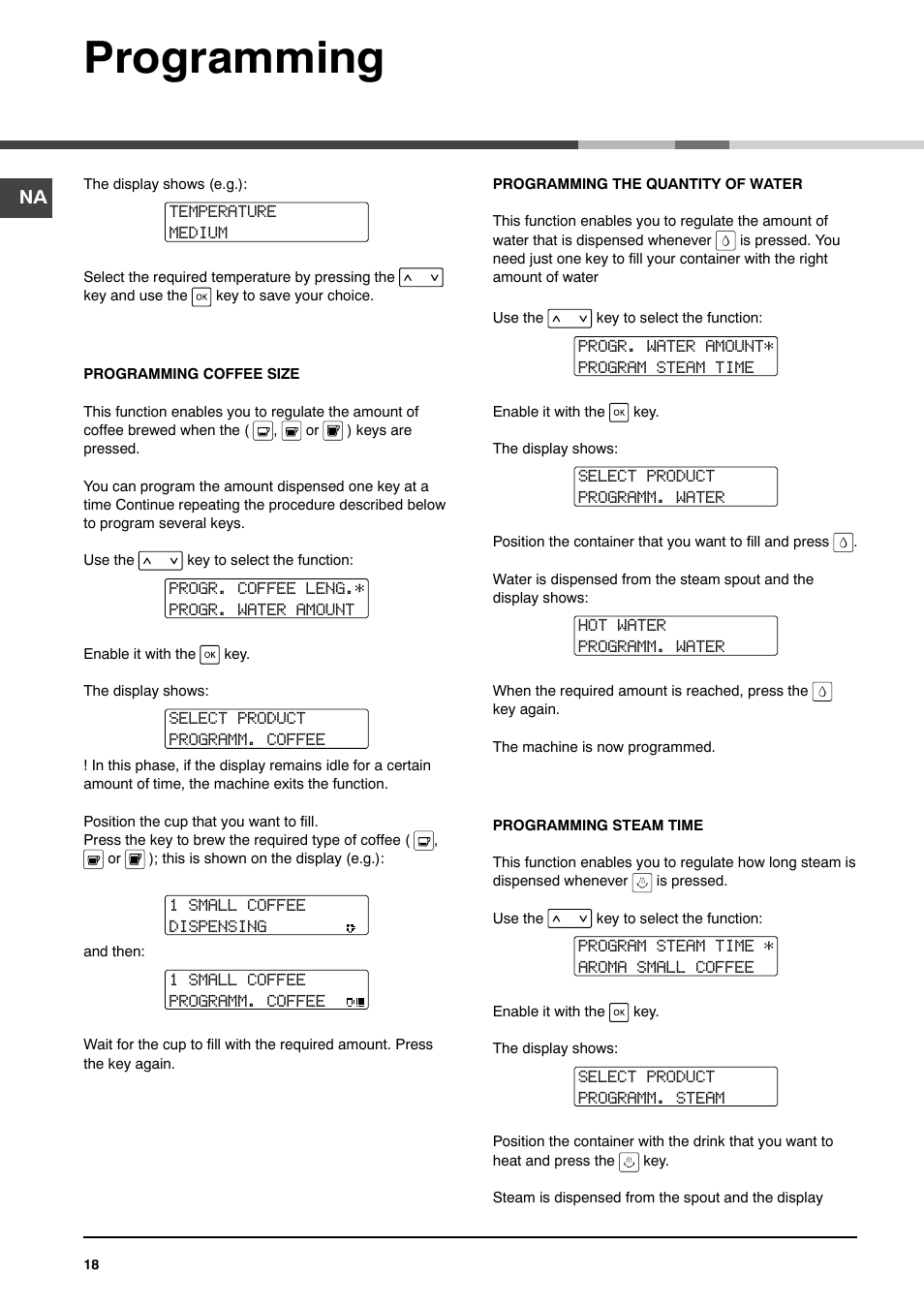 Programming | Ariston MCA 15 NA P User Manual | Page 18 / 76