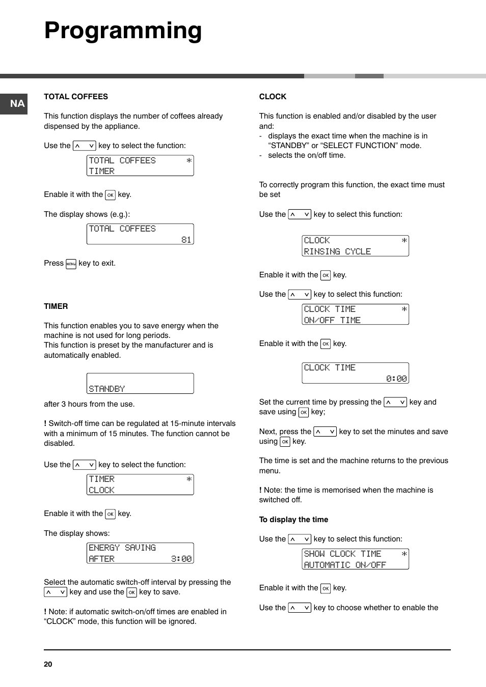 Programming | Ariston MCA 15 NA P User Manual | Page 20 / 76