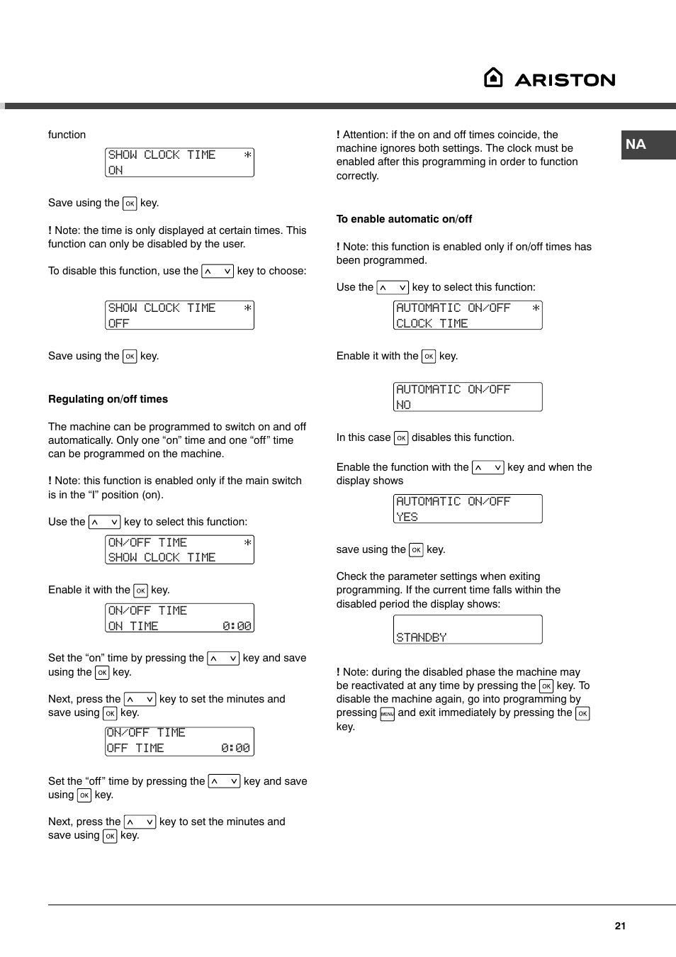 Ariston MCA 15 NA P User Manual | Page 21 / 76