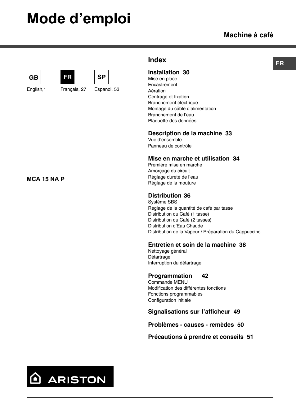 Mode d’emploi | Ariston MCA 15 NA P User Manual | Page 27 / 76
