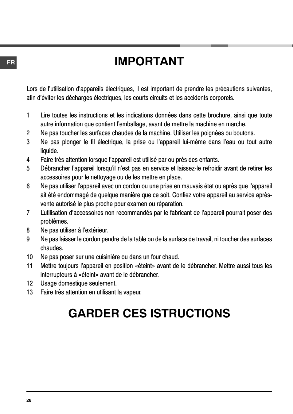 Important, Garder ces istructions | Ariston MCA 15 NA P User Manual | Page 28 / 76