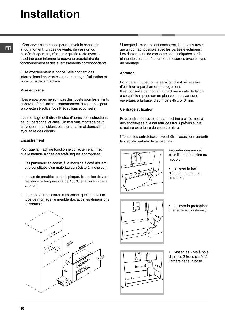 Installation | Ariston MCA 15 NA P User Manual | Page 30 / 76