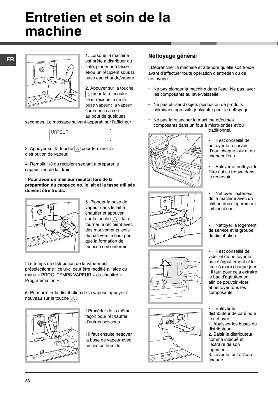 Entretien et soin de la machine | Ariston MCA 15 NA P User Manual | Page 38 / 76