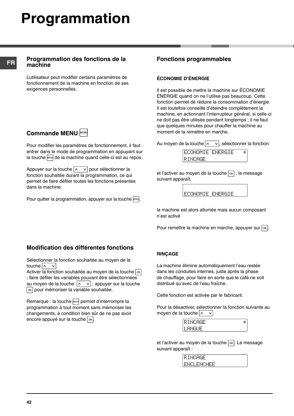 Programmation | Ariston MCA 15 NA P User Manual | Page 42 / 76
