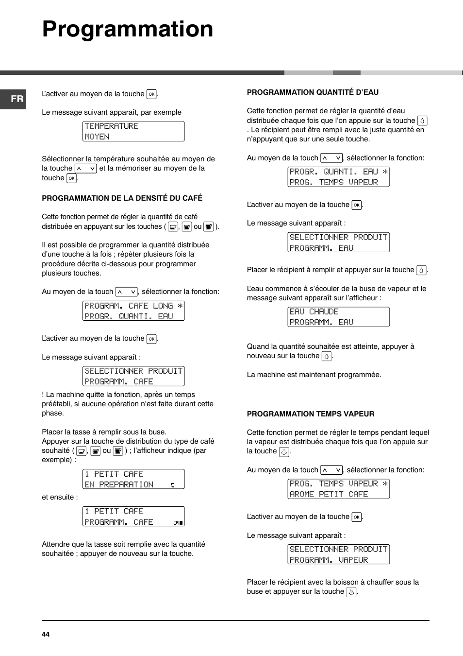 Programmation | Ariston MCA 15 NA P User Manual | Page 44 / 76