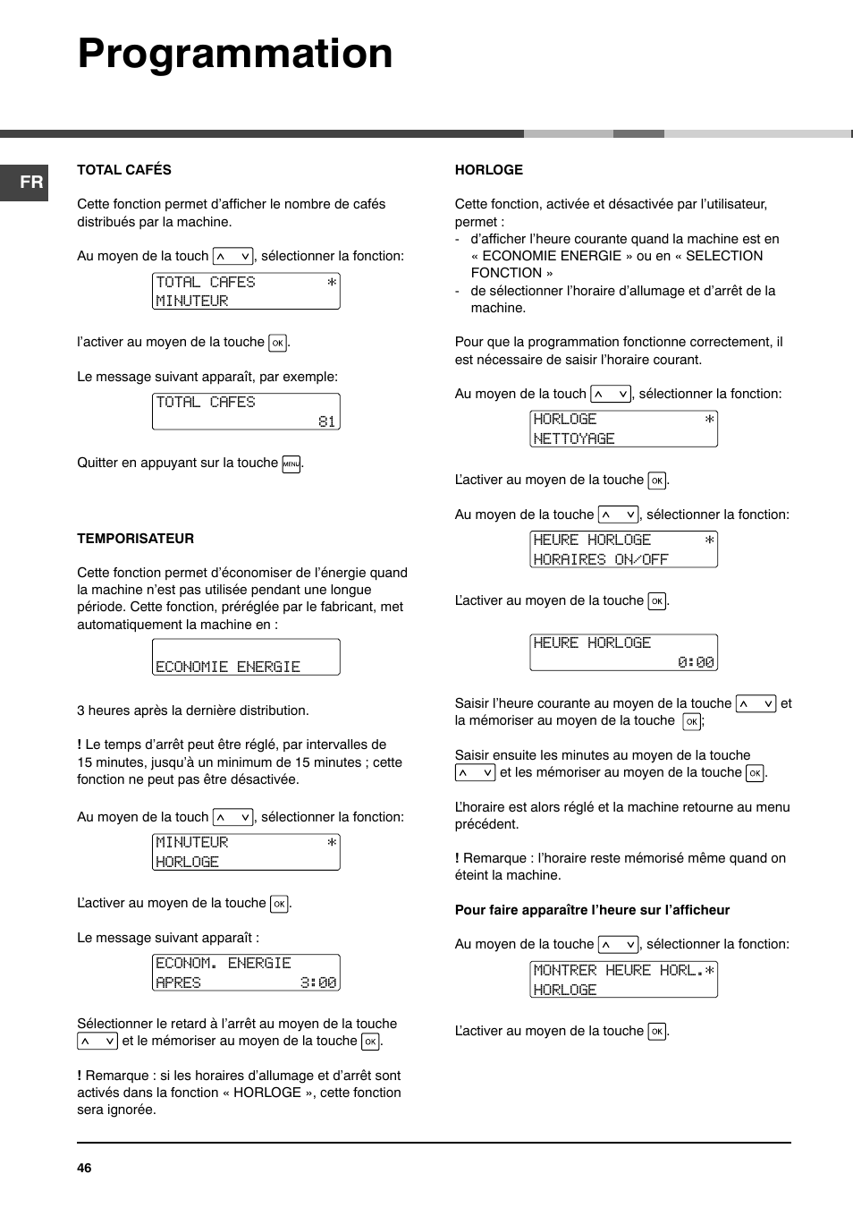 Programmation | Ariston MCA 15 NA P User Manual | Page 46 / 76