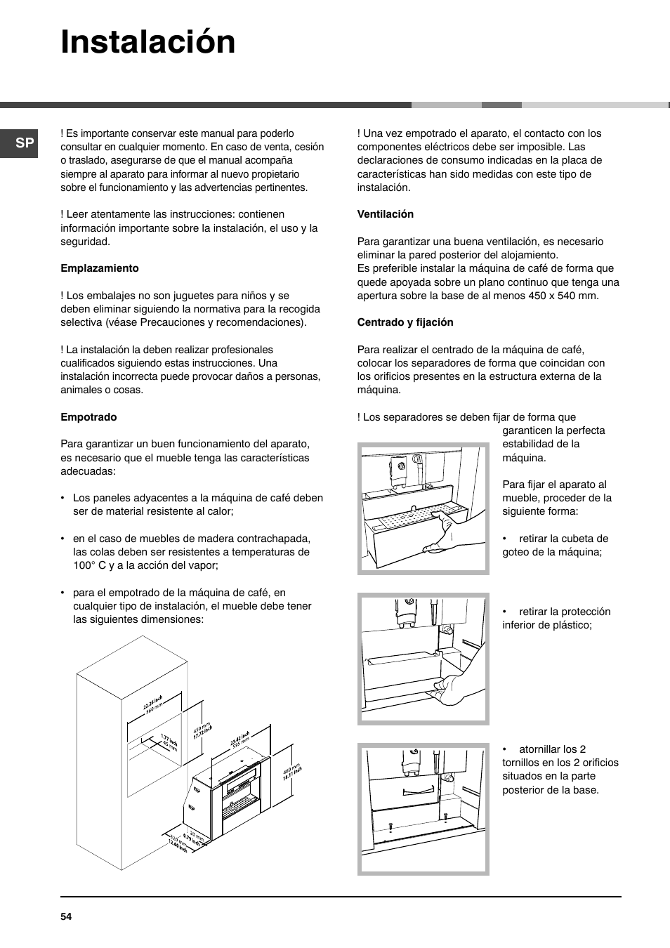 Instalación | Ariston MCA 15 NA P User Manual | Page 54 / 76
