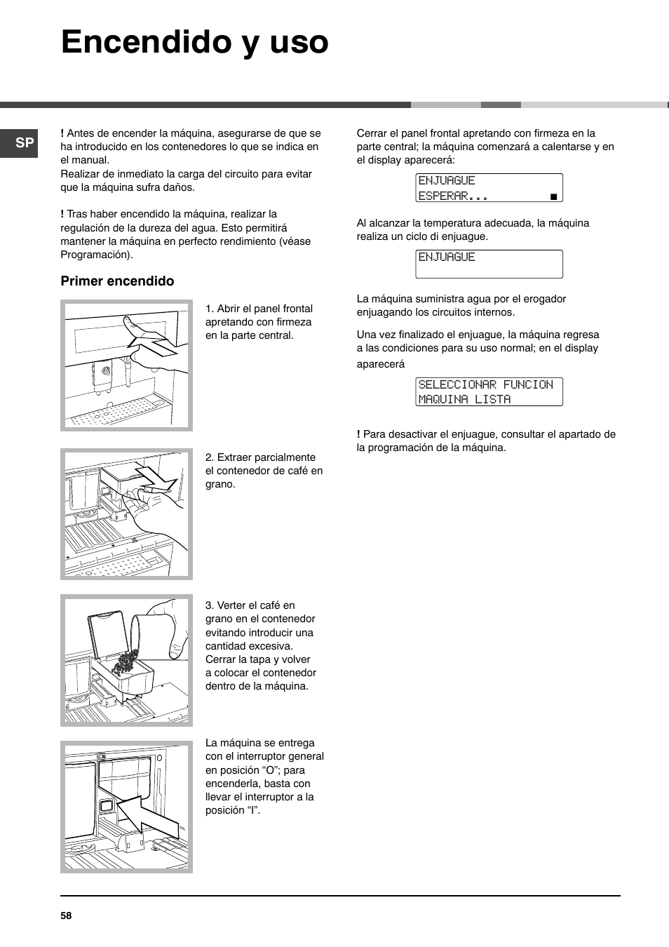 Encendido y uso | Ariston MCA 15 NA P User Manual | Page 58 / 76