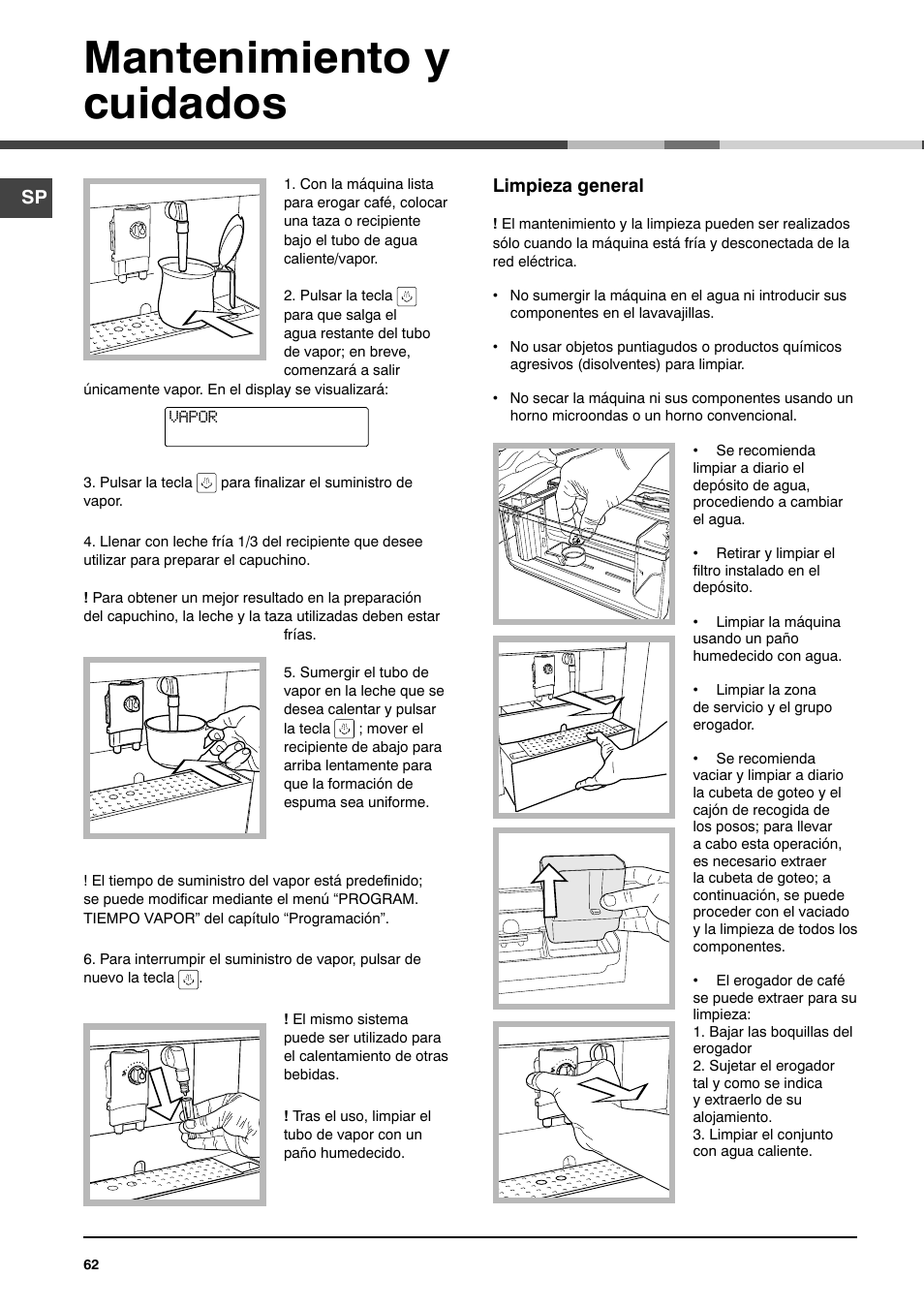 Mantenimiento y cuidados | Ariston MCA 15 NA P User Manual | Page 62 / 76