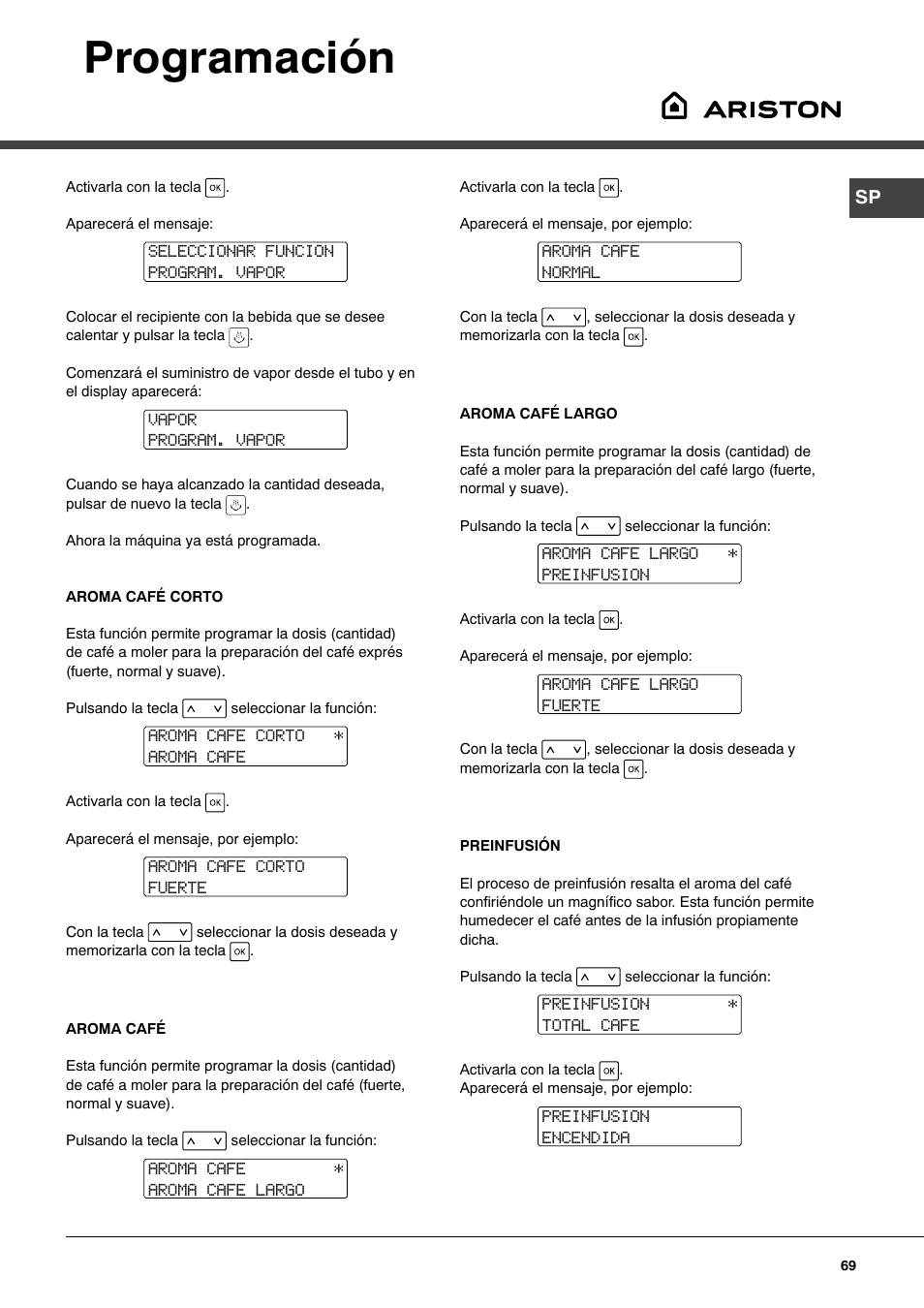 Programación | Ariston MCA 15 NA P User Manual | Page 69 / 76