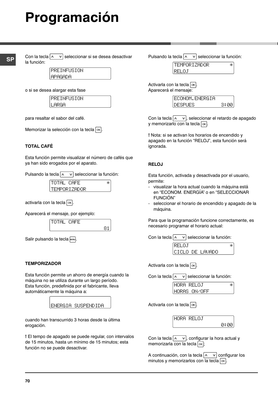 Programación | Ariston MCA 15 NA P User Manual | Page 70 / 76