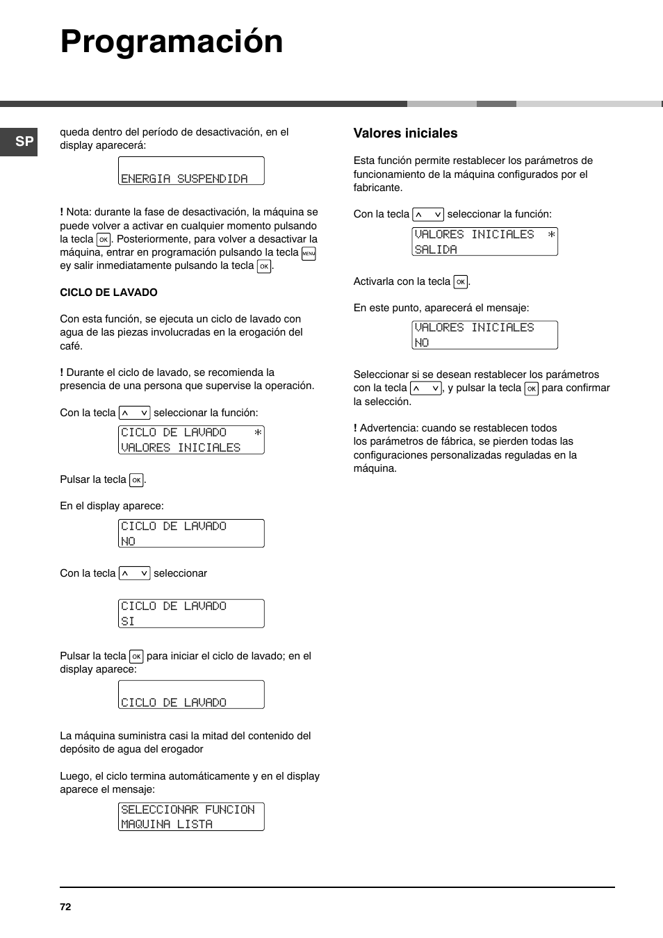 Programación | Ariston MCA 15 NA P User Manual | Page 72 / 76