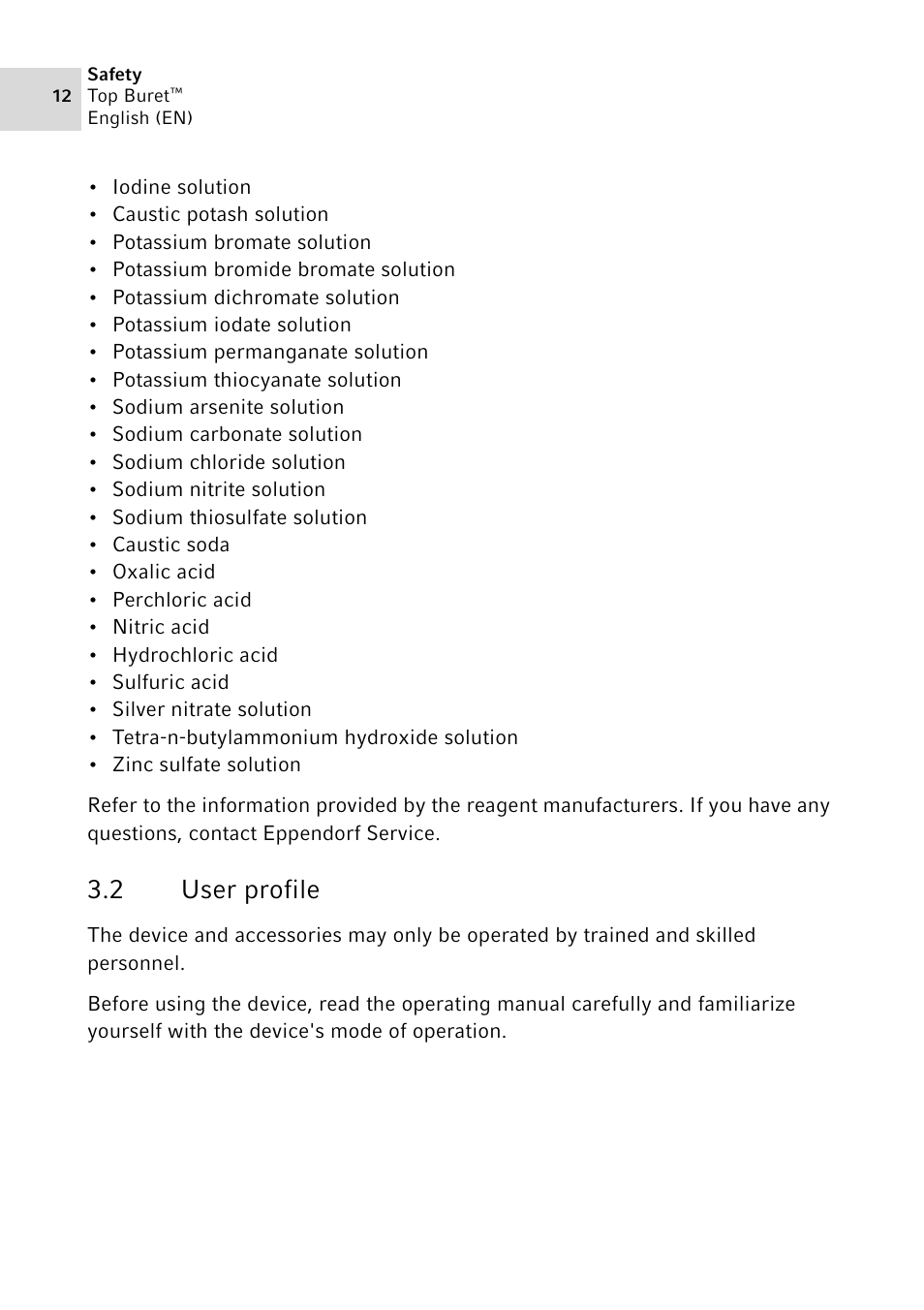 2 user profile, User profile | Eppendorf Top Buret M / H User Manual | Page 12 / 42