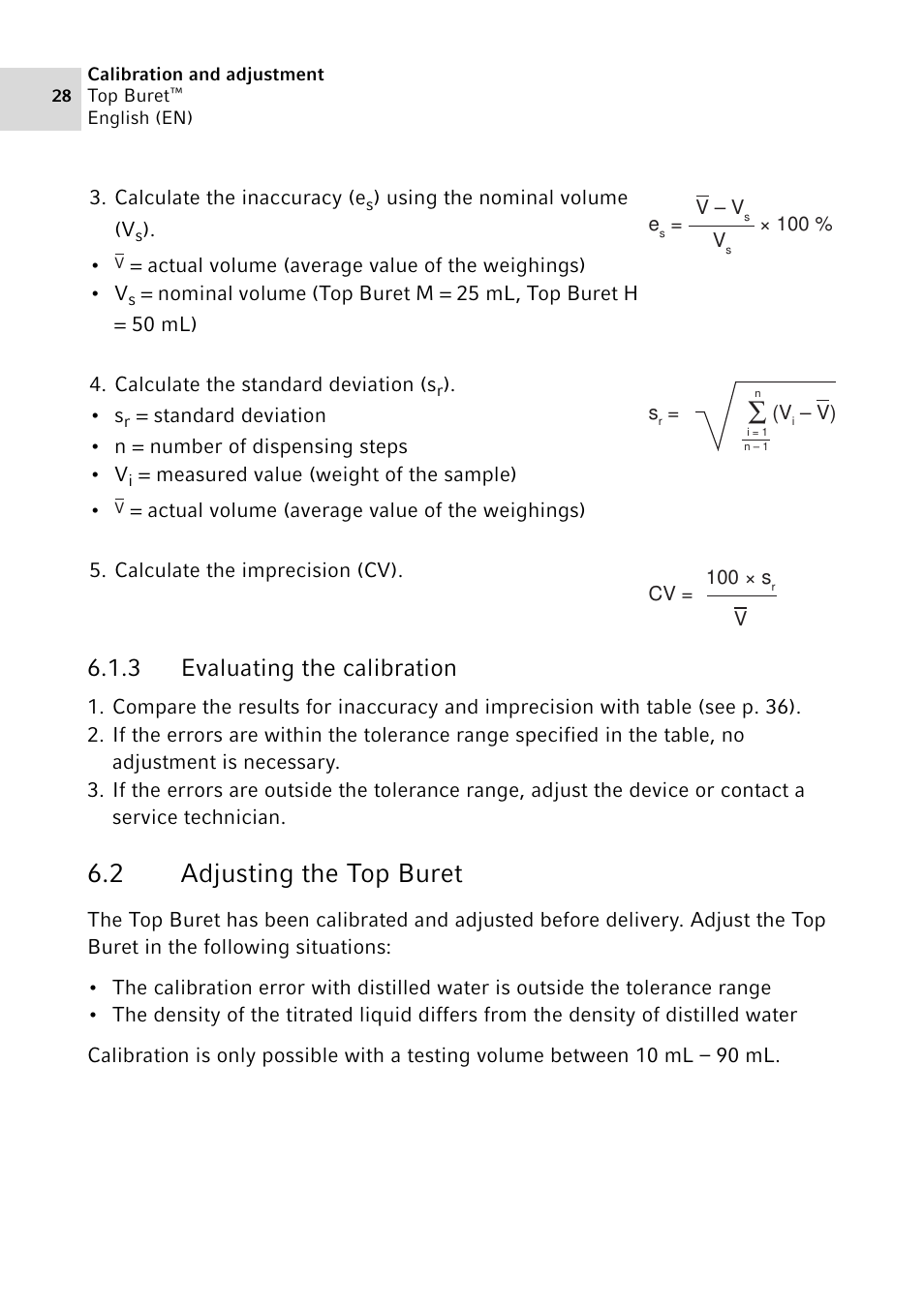 3 evaluating the calibration, 2 adjusting the top buret, Evaluating the calibration | Adjusting the top buret | Eppendorf Top Buret M / H User Manual | Page 28 / 42
