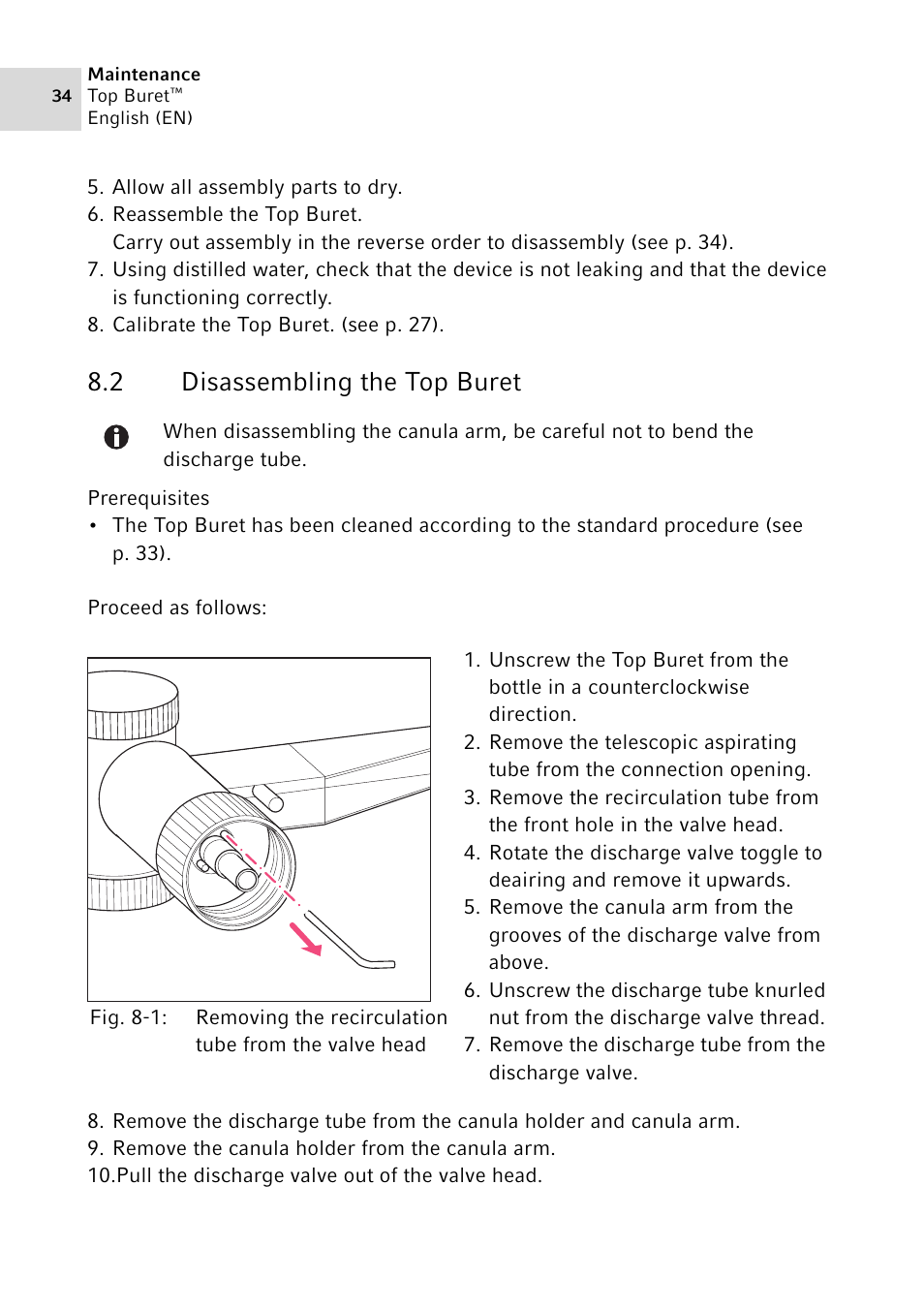2 disassembling the top buret, Disassembling the top buret | Eppendorf Top Buret M / H User Manual | Page 34 / 42