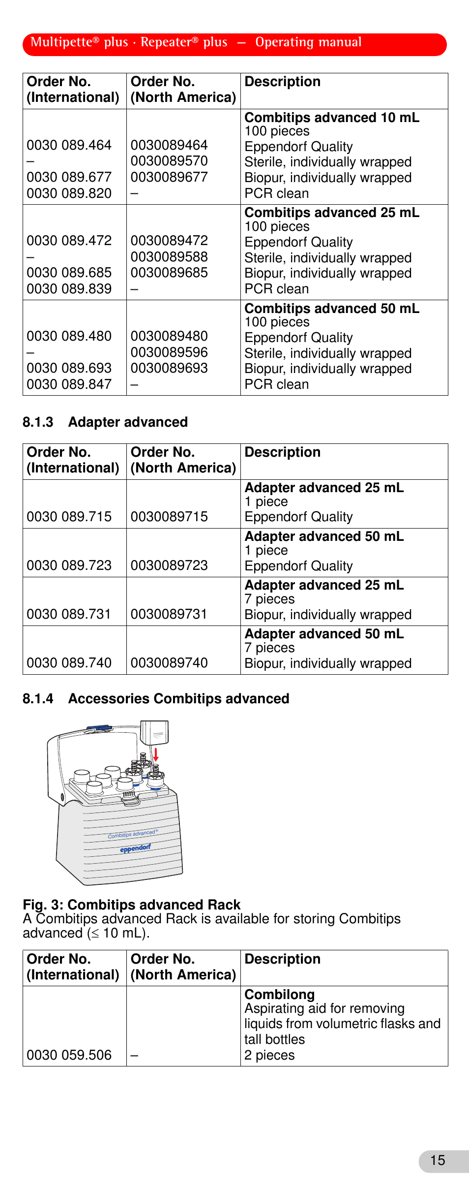 3 adapter advanced, 4 accessories combitips advanced | Eppendorf Repeater plus User Manual | Page 15 / 18