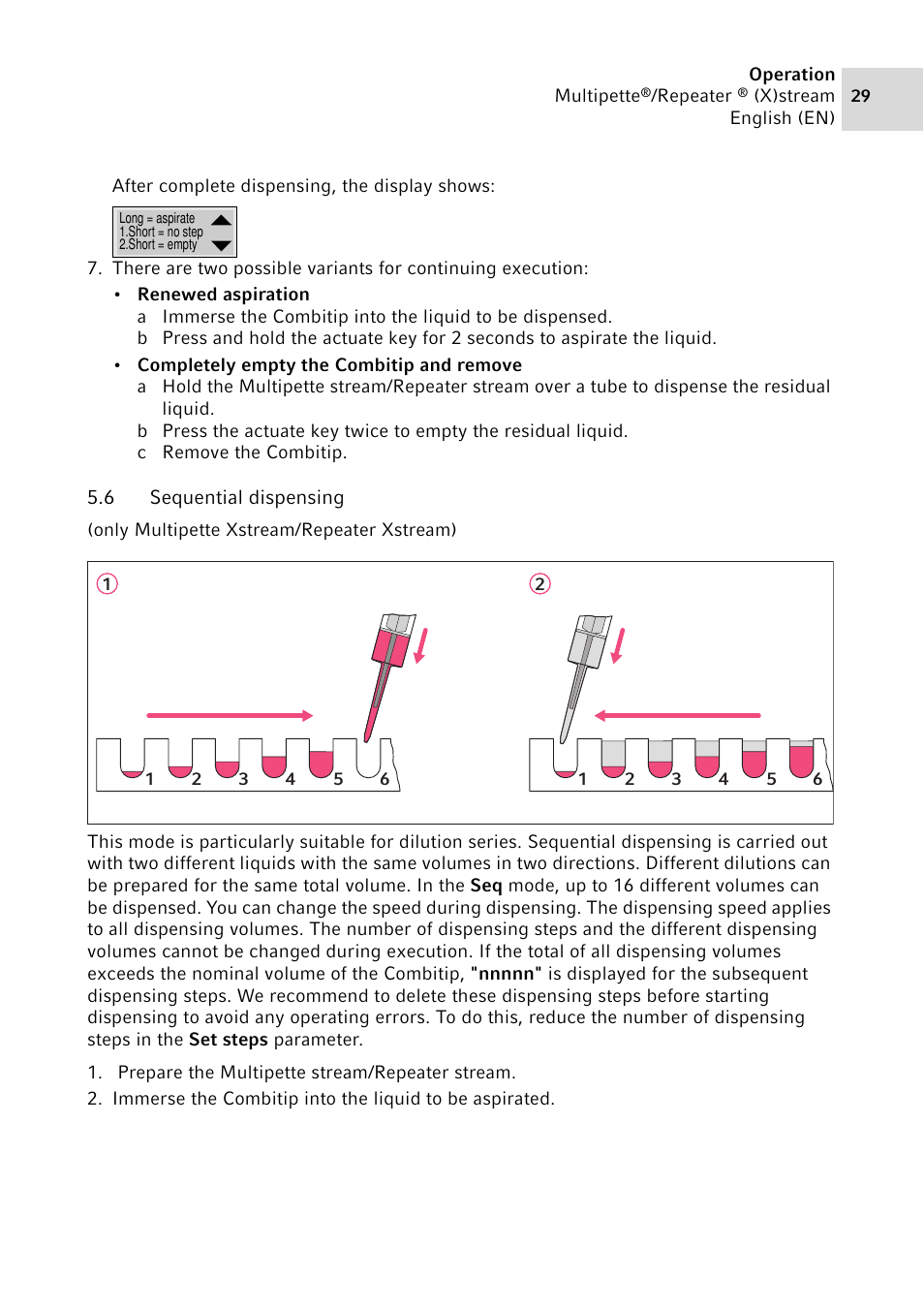 6 sequential dispensing, Sequential dispensing | Eppendorf Multipette Xstream User Manual | Page 29 / 58