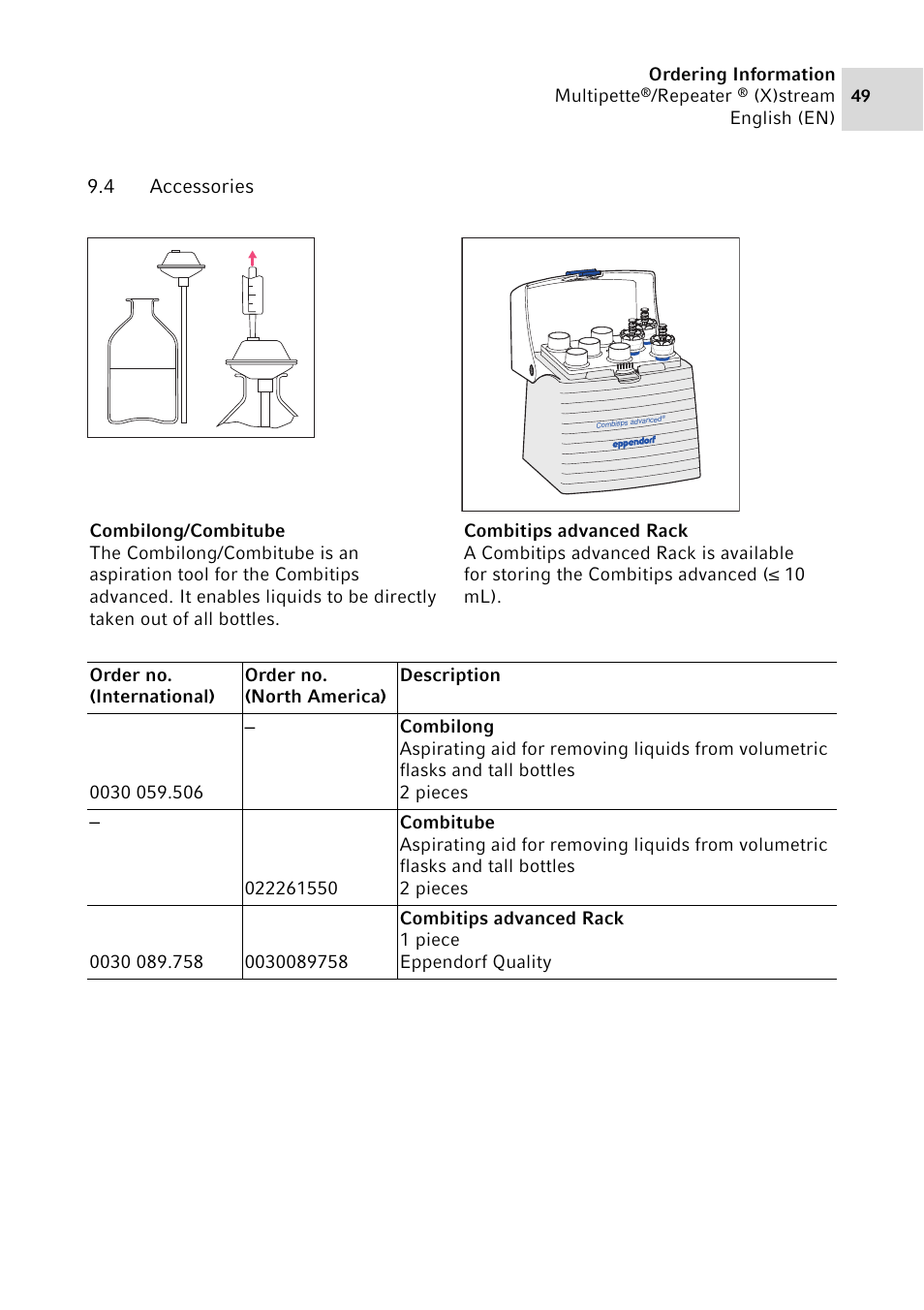 4 accessories, Accessories | Eppendorf Multipette Xstream User Manual | Page 49 / 58