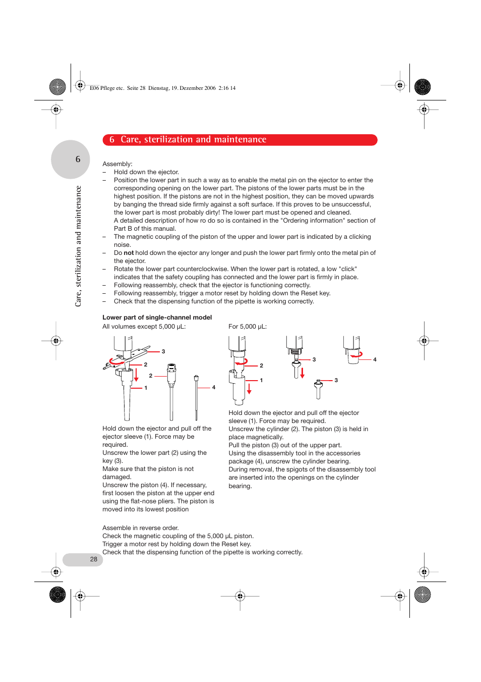 6 care, sterilization and maintenance 6, Care, sterilization and maintenance | Eppendorf Research pro User Manual | Page 28 / 60