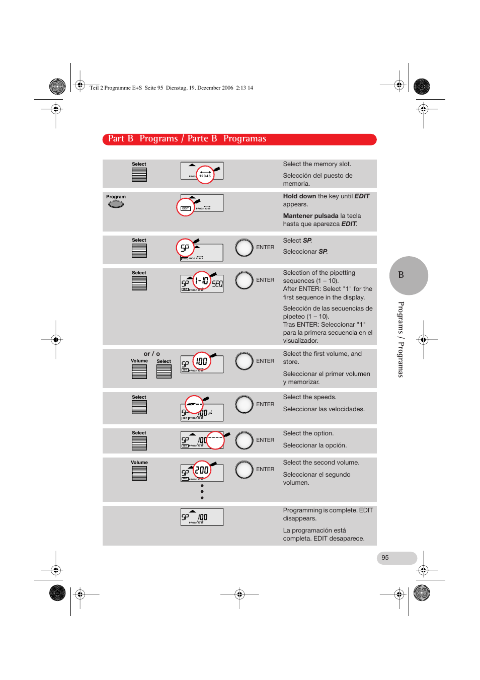 Part b programs / parte b programas b, Programs / programas | Eppendorf Research pro User Manual | Page 35 / 60
