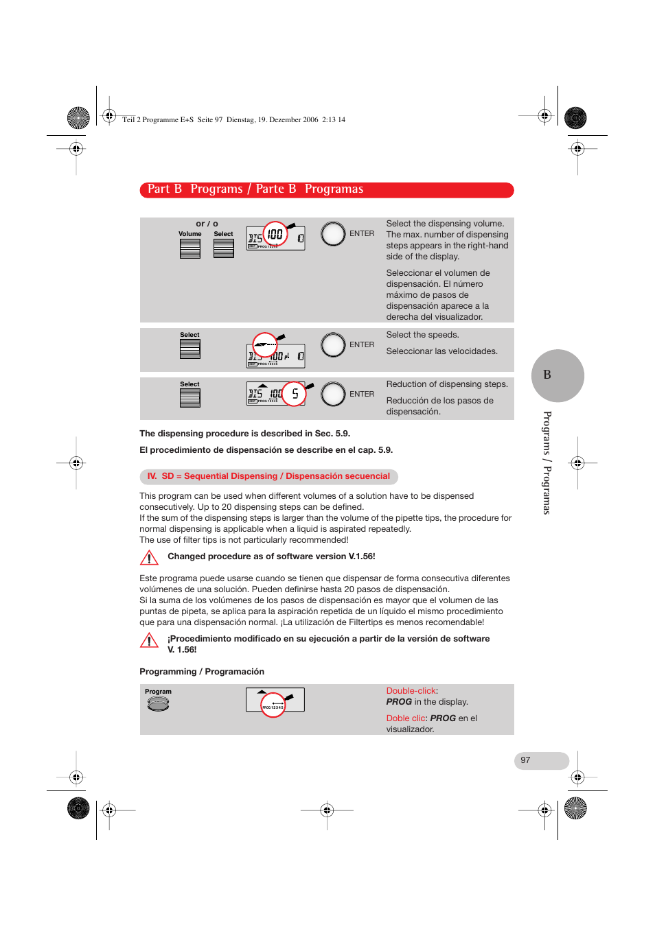 Part b programs / parte b programas b, Programs / programas | Eppendorf Research pro User Manual | Page 37 / 60