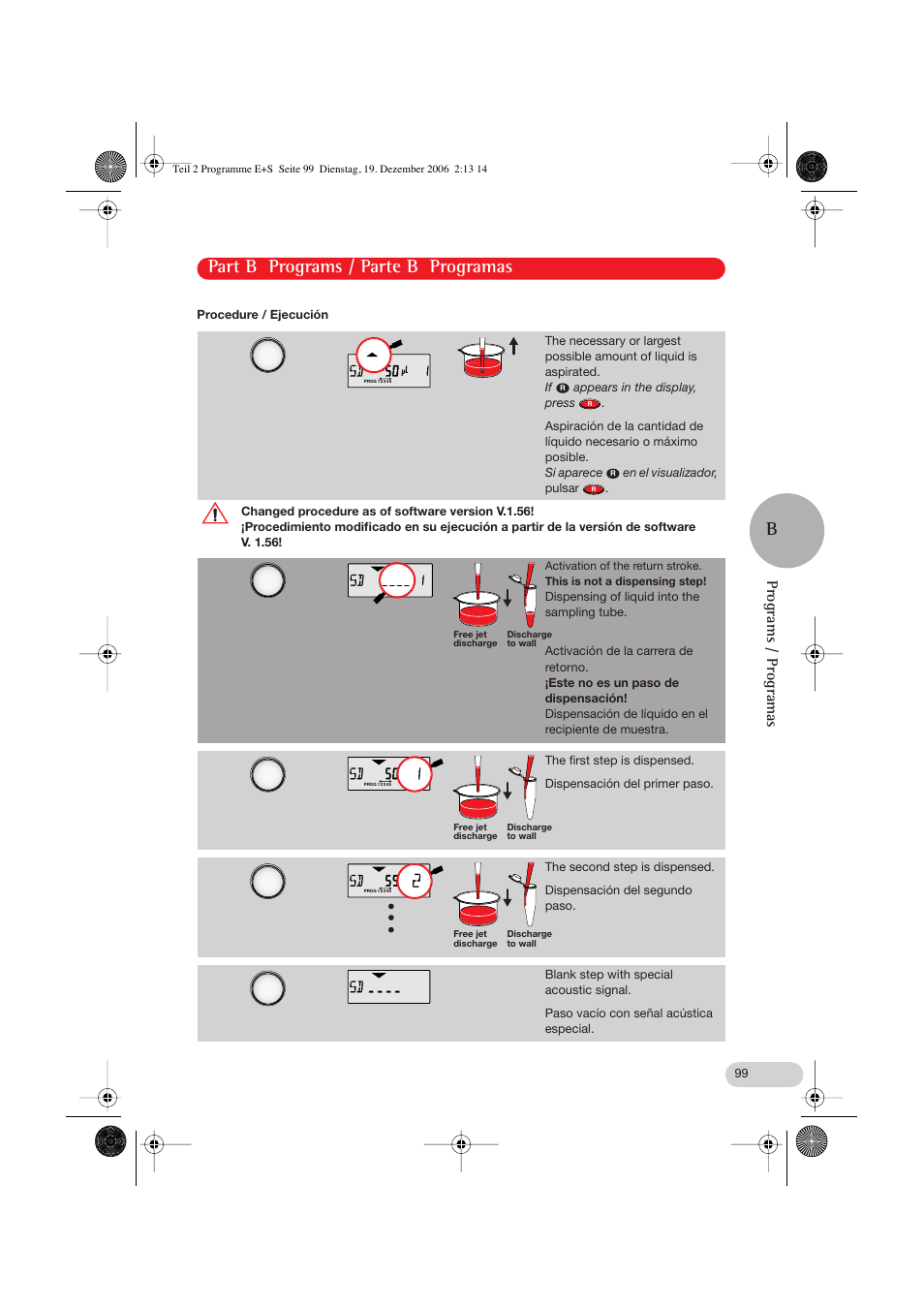 Part b programs / parte b programas b, Programs / programas | Eppendorf Research pro User Manual | Page 39 / 60