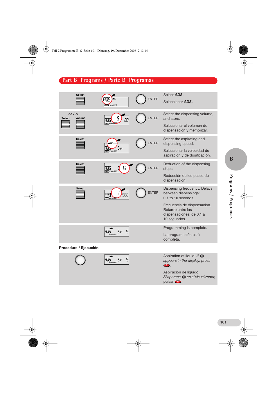 Part b programs / parte b programas b, Programs / programas | Eppendorf Research pro User Manual | Page 41 / 60