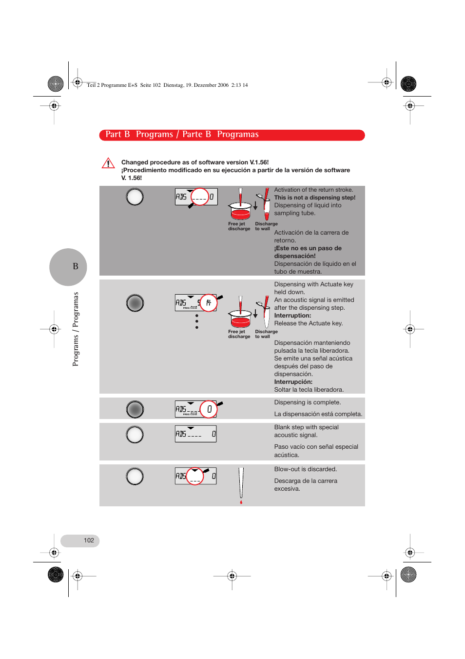 Part b programs / parte b programas, Programs / programas | Eppendorf Research pro User Manual | Page 42 / 60