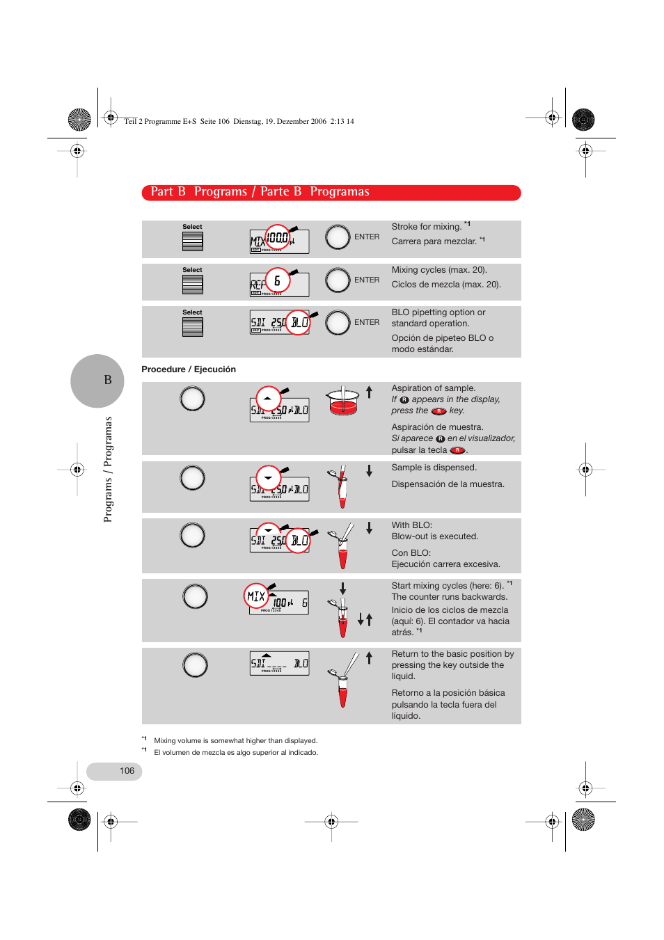 Part b programs / parte b programas, Programs / programas | Eppendorf Research pro User Manual | Page 46 / 60