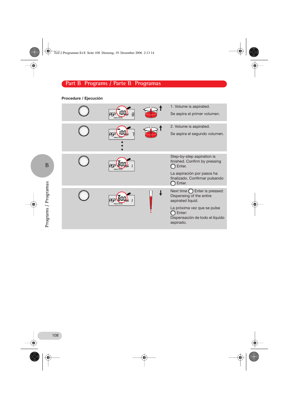 Part b programs / parte b programas, Programs / programas | Eppendorf Research pro User Manual | Page 48 / 60