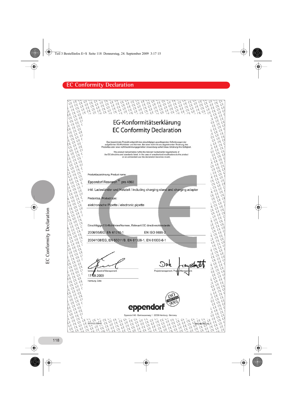 Ec conformity declaration | Eppendorf Research pro User Manual | Page 58 / 60