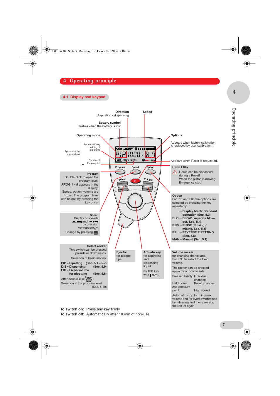 4 operating principle, 1 display and keypad, 4 operating principle 4 | Operating principle | Eppendorf Research pro User Manual | Page 7 / 60