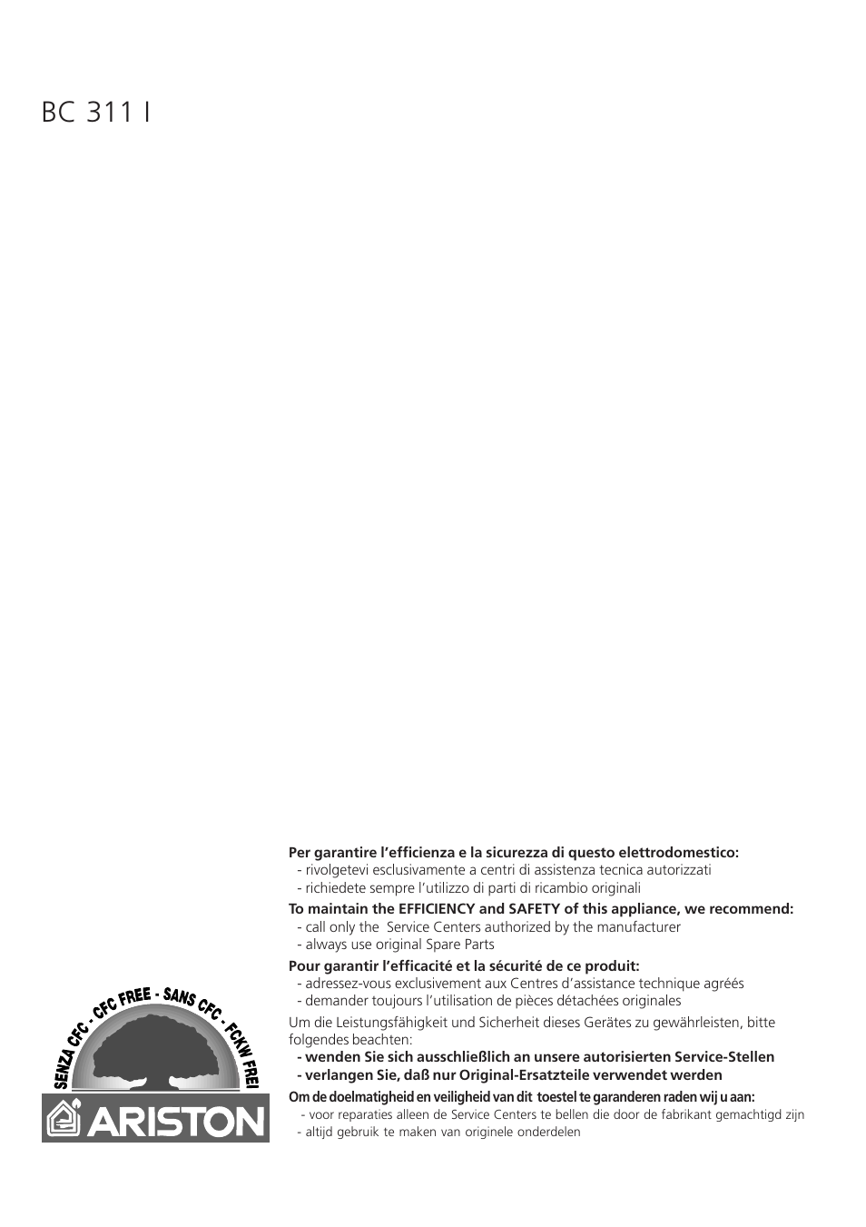 Bc 311 i | Ariston BC 311 I User Manual | Page 2 / 12