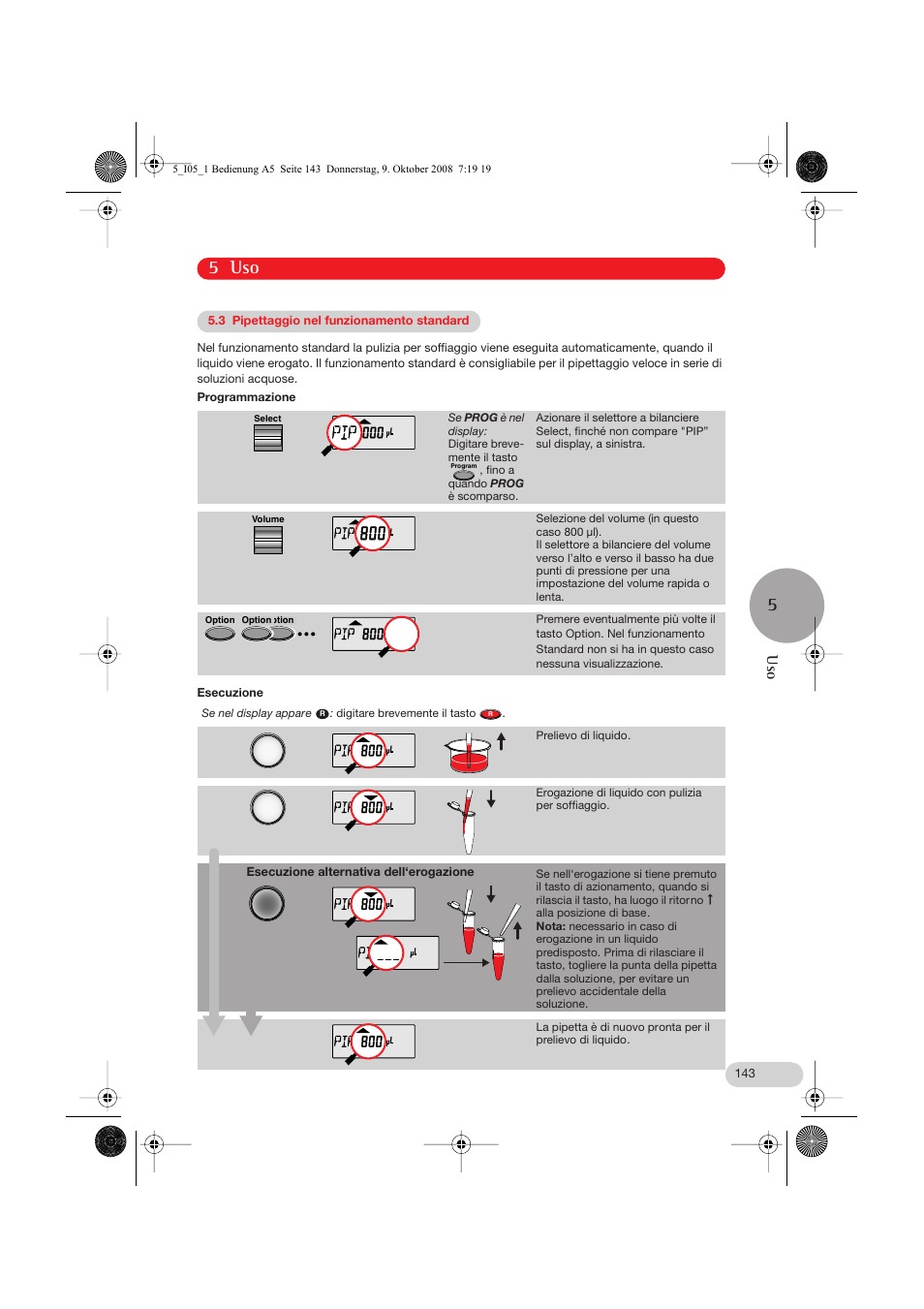 3 pipettaggio nel funzionamento standard, 5 uso | Eppendorf Research pro User Manual | Page 15 / 64