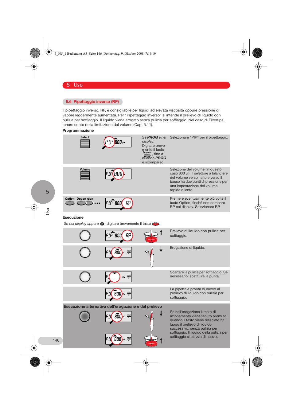 6 pipettaggio inverso (rp), 5 uso | Eppendorf Research pro User Manual | Page 18 / 64