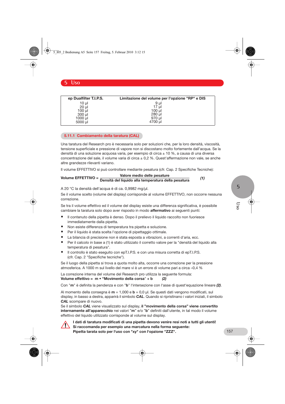 1 cambiamento della taratura (cal), 5 uso | Eppendorf Research pro User Manual | Page 29 / 64