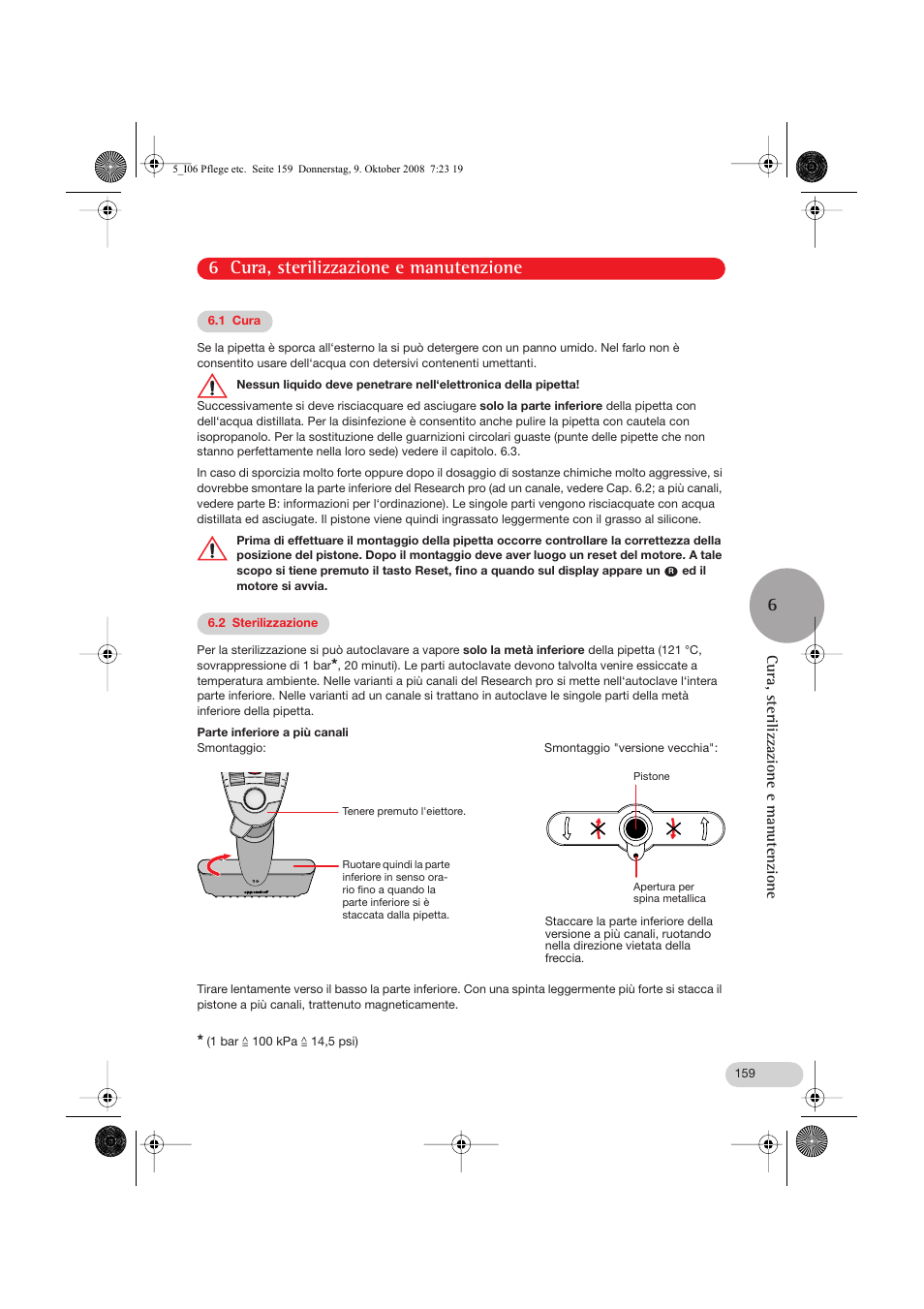 6 cura, sterilizzazione e manutenzione, 1 cura, 2 sterilizzazione | Parte inferiore a più canali, 6 cura, sterilizzazione e manutenzione 6, Cura, sterilizzazione e manutenzione | Eppendorf Research pro User Manual | Page 31 / 64