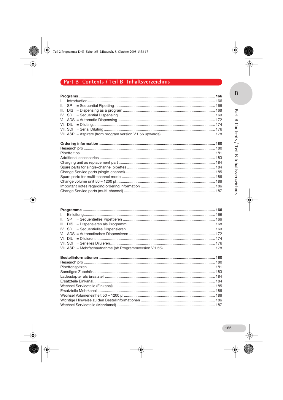 Part b contents, Part b contents / teil b inhaltsverzeichnis b, Part b contents / teil b inhaltsverzeichnis | Eppendorf Research pro User Manual | Page 37 / 64