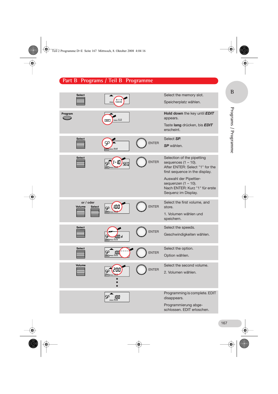 Part b programs / teil b programme b, Programs / programme | Eppendorf Research pro User Manual | Page 39 / 64