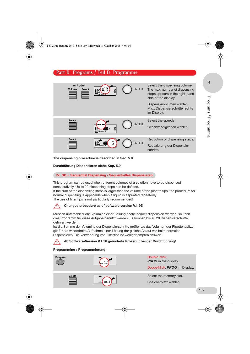 Iv. sd = sequential dispensing, Part b programs / teil b programme b, Programs / programme | Eppendorf Research pro User Manual | Page 41 / 64