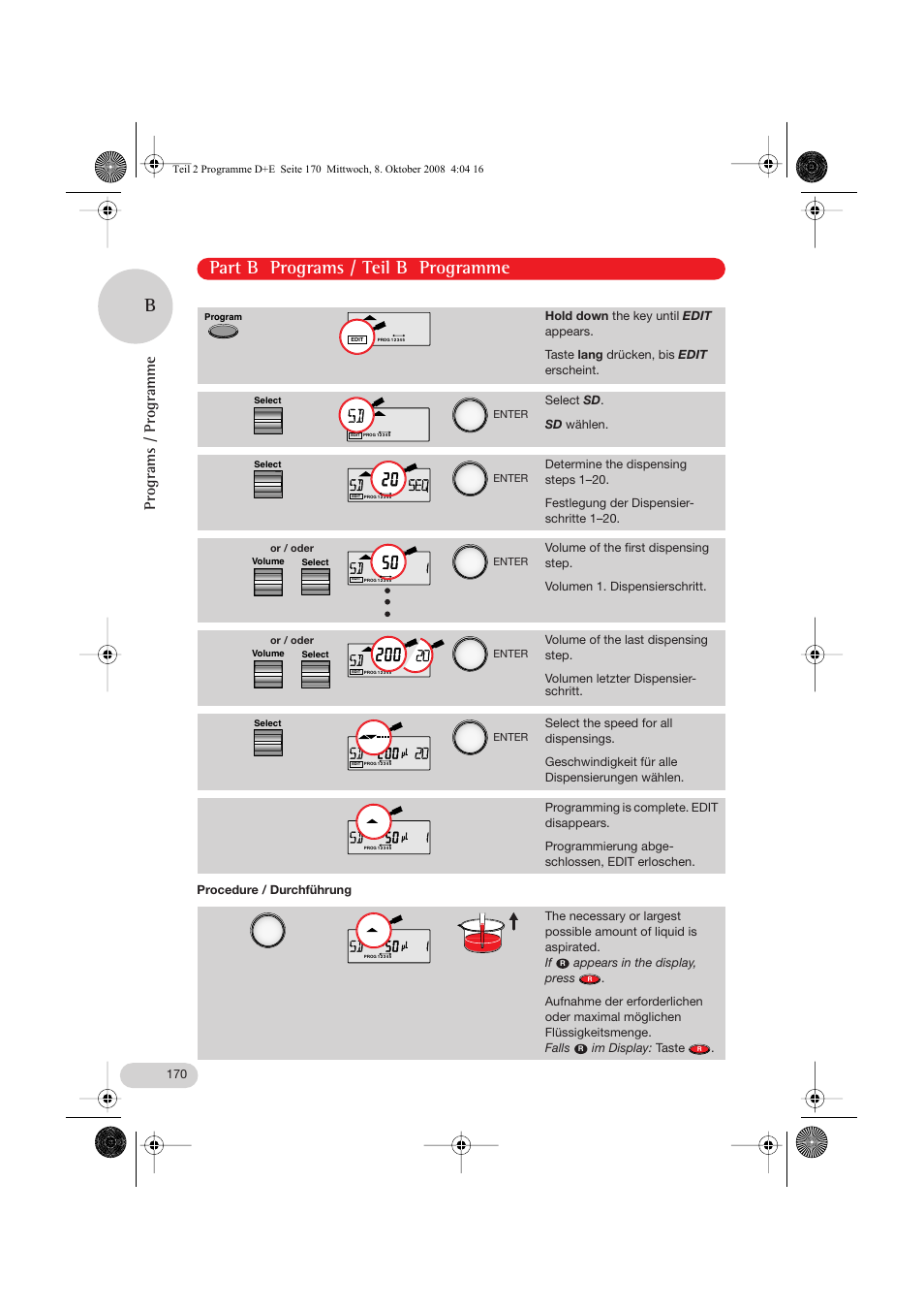 Part b programs / teil b programme, Programs / programme | Eppendorf Research pro User Manual | Page 42 / 64