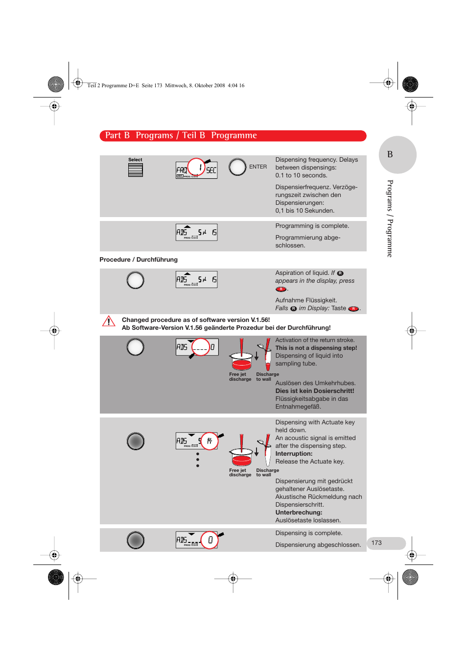 Part b programs / teil b programme b, Programs / programme | Eppendorf Research pro User Manual | Page 45 / 64