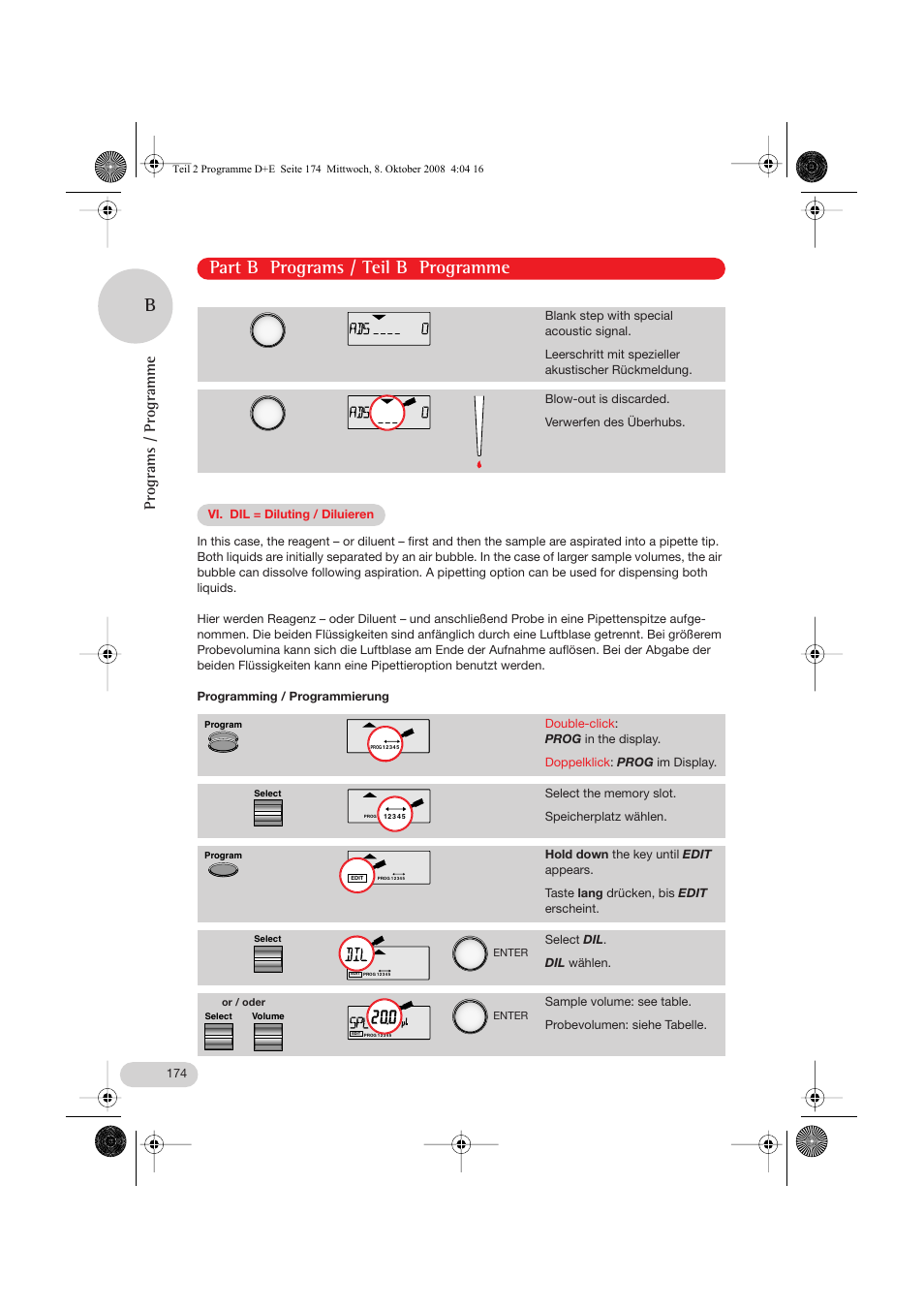 Vi. dil = diluting, Part b programs / teil b programme, Programs / programme | Eppendorf Research pro User Manual | Page 46 / 64