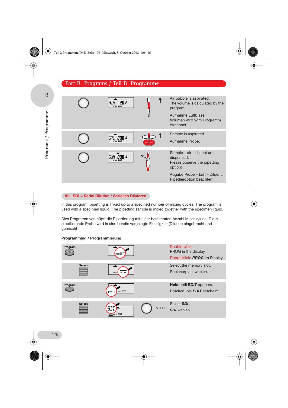 Vii. sdi = serial dilution, Part b programs / teil b programme, Programs / programme | Eppendorf Research pro User Manual | Page 48 / 64