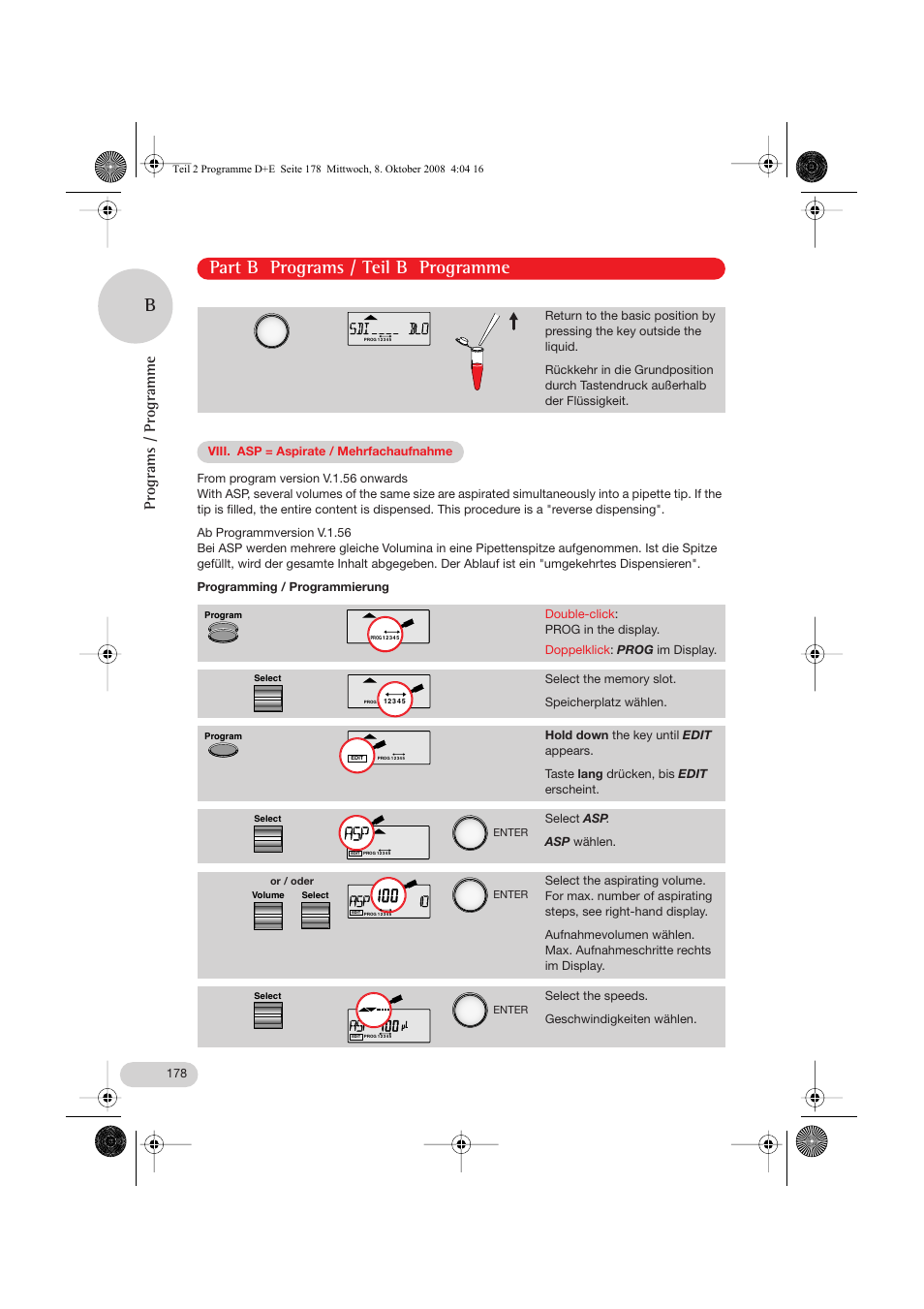Part b programs / teil b programme, Programs / programme | Eppendorf Research pro User Manual | Page 50 / 64