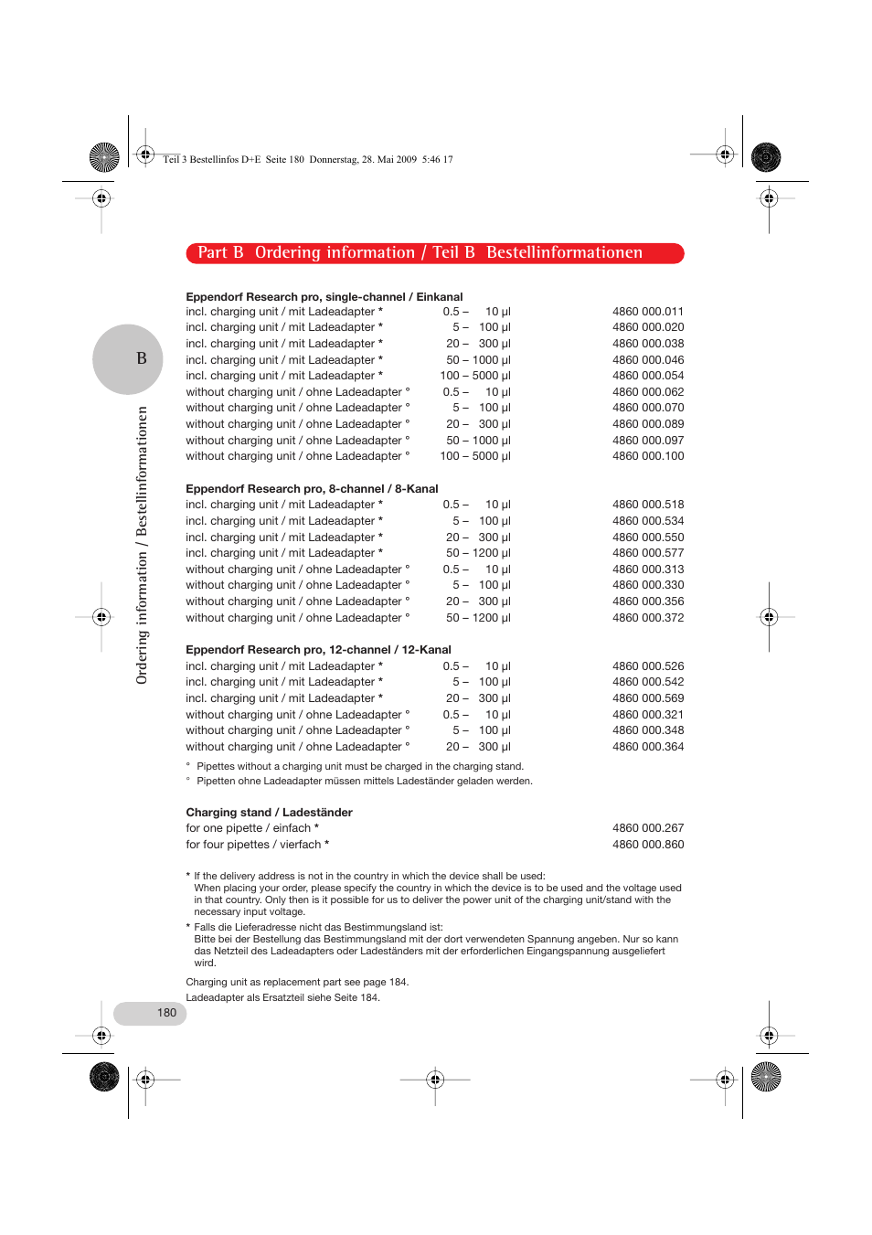 Part b ordering information, Research pro, Ordering information / bestellinformationen | Eppendorf Research pro User Manual | Page 52 / 64