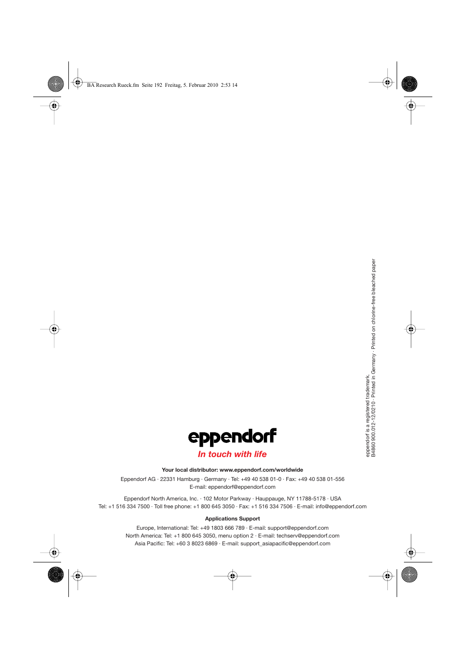 Edp no. b4860 900.012-12/0210 | Eppendorf Research pro User Manual | Page 64 / 64