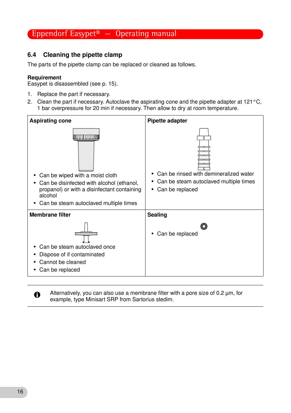 4 cleaning the pipette clamp, Eppendorf easypet® — operating manual | Eppendorf Easypet User Manual | Page 15 / 23