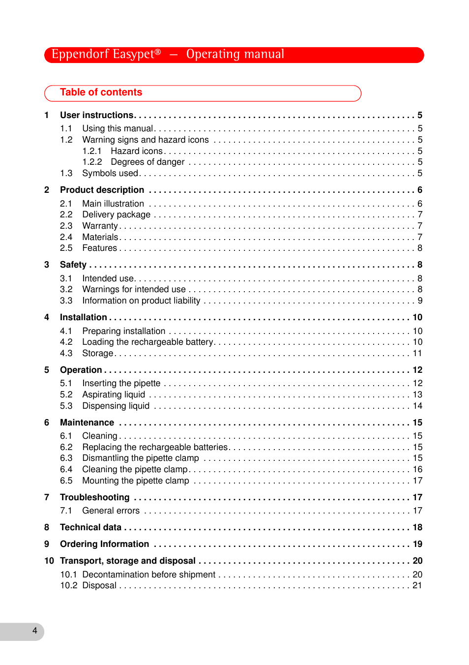 Eppendorf easypet® — operating manual | Eppendorf Easypet User Manual | Page 3 / 23